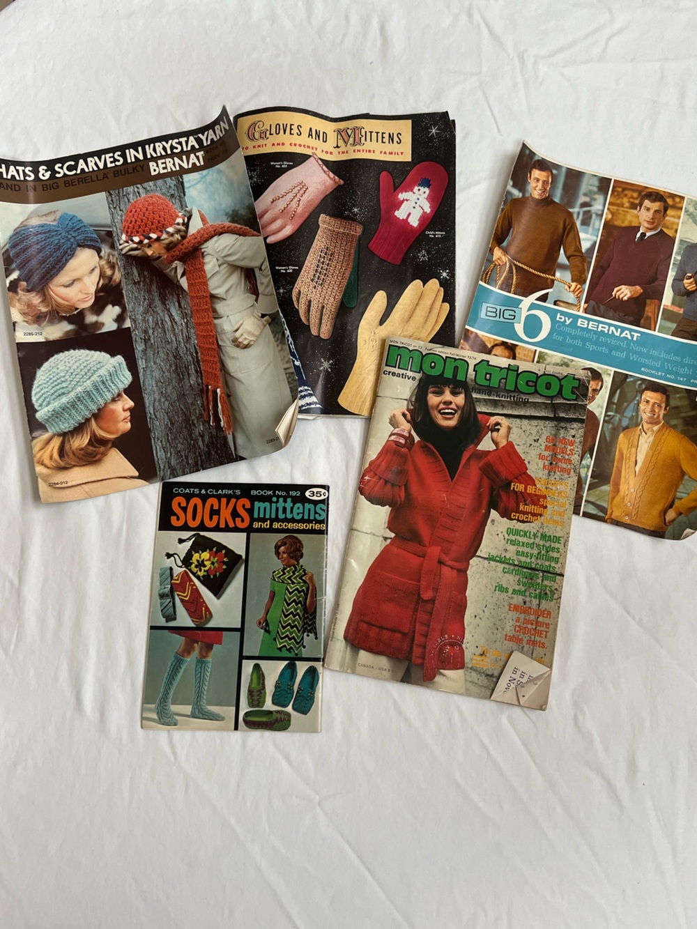 Vintage Knitting Knit Crochet Patterns Men Women Lot of 5 Hats Sweaters Gloves
